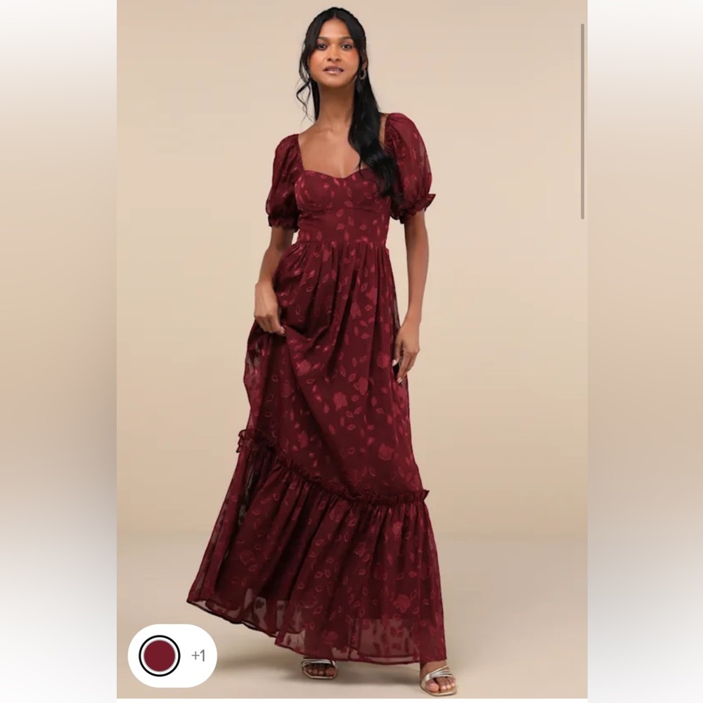 Lulus Burgundy Floral Maxi Dresss